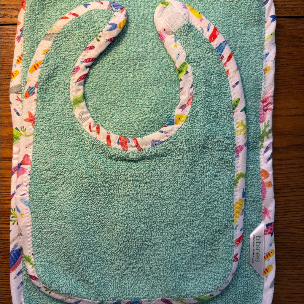 Green Baby Bib And Burp Cloth Set